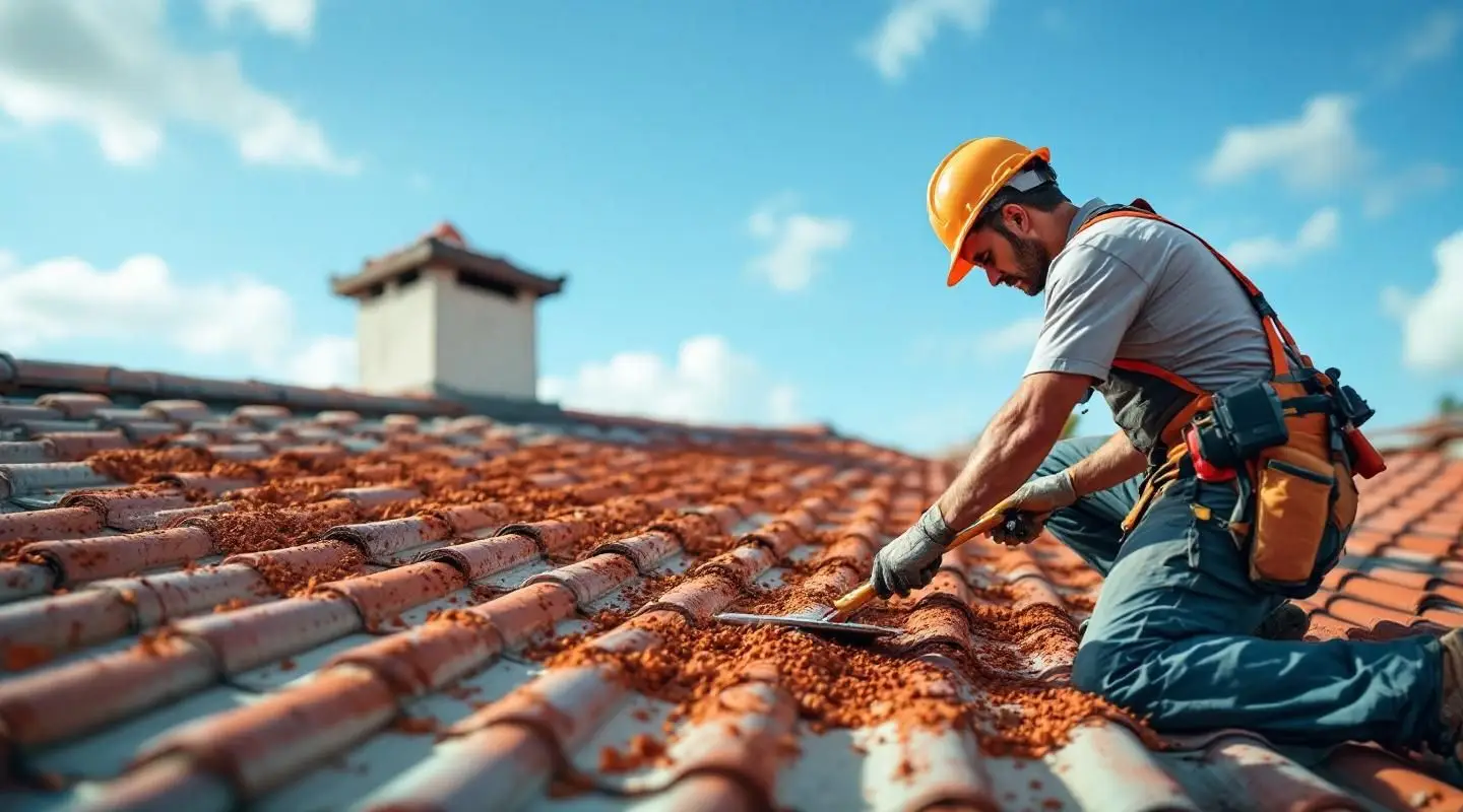Commercial clay tile roof on a Medford building with clean terra cotta lines under bright southern Oregon sunlight.