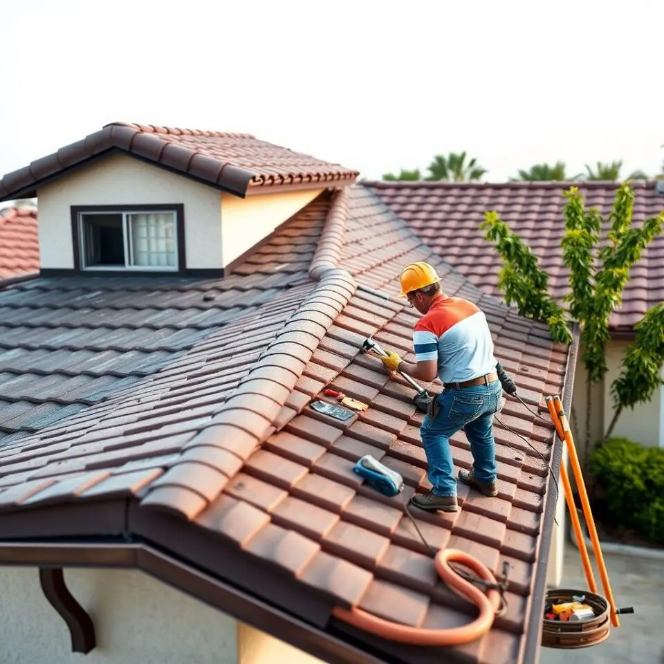 Professional roofing crew installing architectural shingles on a Medford Oregon home under bright afternoon sunlight.