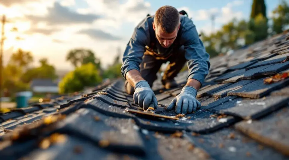 ABI Roofing crew installing heavy-duty asphalt shingles on a commercial building roof in Medford